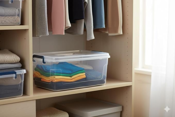 Tribello Clear Storage Bins with Lids, 12-Pack Stackable Plastic Storage Containers for Home Organization – Totes for Closet and Underbed Storage, 21 Quarts