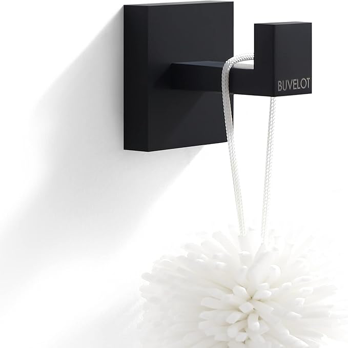 BUVLEOT Bathroom Towel Robe Hook, Wall Mounted, Matte Black,Single,071010-MB Les Series
