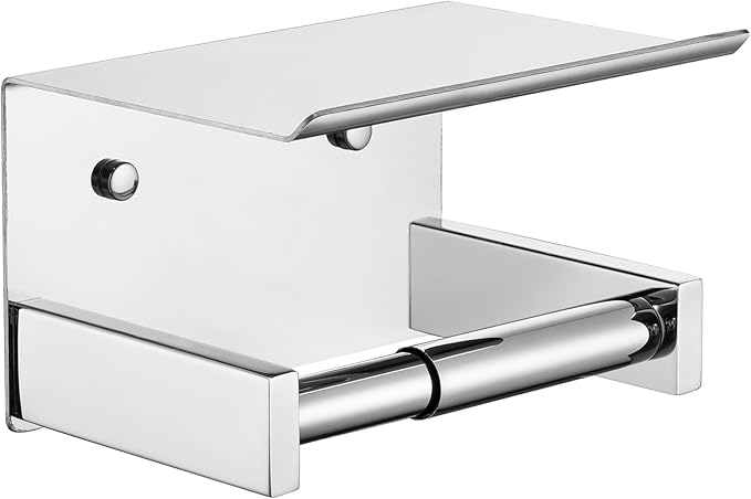 KOKOSIRI Roll Paper Holder Spring Loaded Bathroom Toilet Paper Holder Tissue Roll Holder with Shelf Wall Mounted Stainless Steel Polished Chrome B2012CH