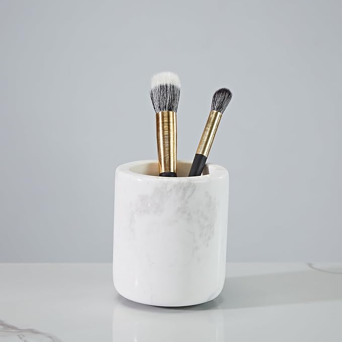 White Marble Toothbrush Holder for Bathroom, Natural Organic White Marble Toothbrush Cup, Mordern Style Texture Razor Holder, Razor Organizer for Dressing Table, Countertop, Hotel