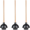 SteadMax Rubber Toilet Plunger, Double Thrust Force Cup, Heavy Duty, Commercial Grade with 18” Wood Handle (Pack of 3)
