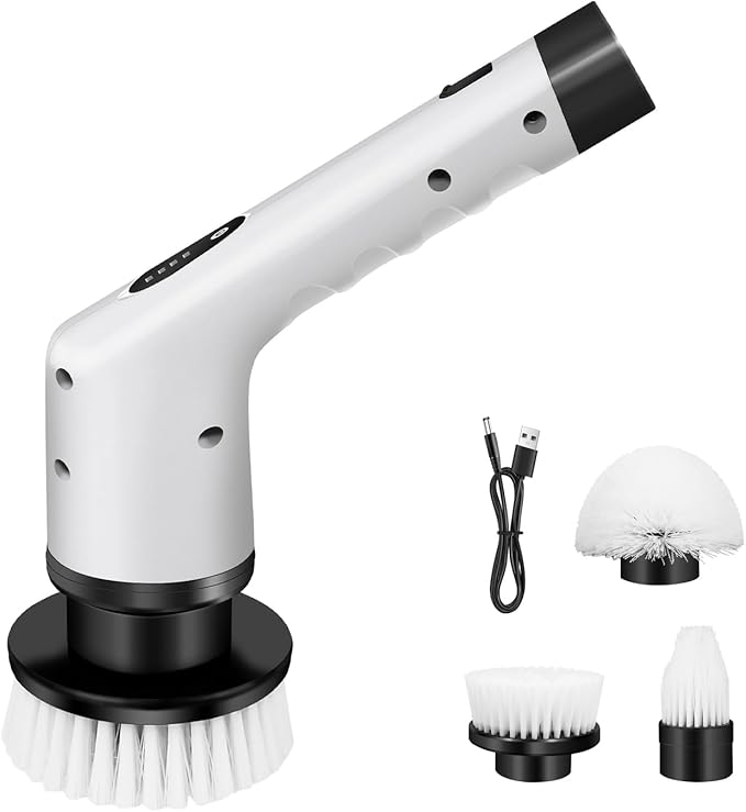 Electric Spin Scrubber Cordless Spin Scrubber Cordless Shower Scrubber with 3 Replaceable Brush Heads, Electric Cleaning Brush for Bathroom, Tub