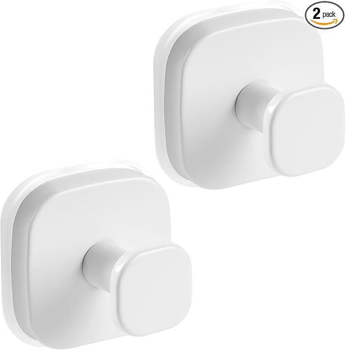 Suction Cup Hooks for Shower, No-Drill Towel Hooks for Bathrooms, Kitchen, Glass Door, Mirror, Tile, Shower Suction Hooks for Hanging Towels, Robe, Loofah, Christmas Wreath (White, 2 Pack)