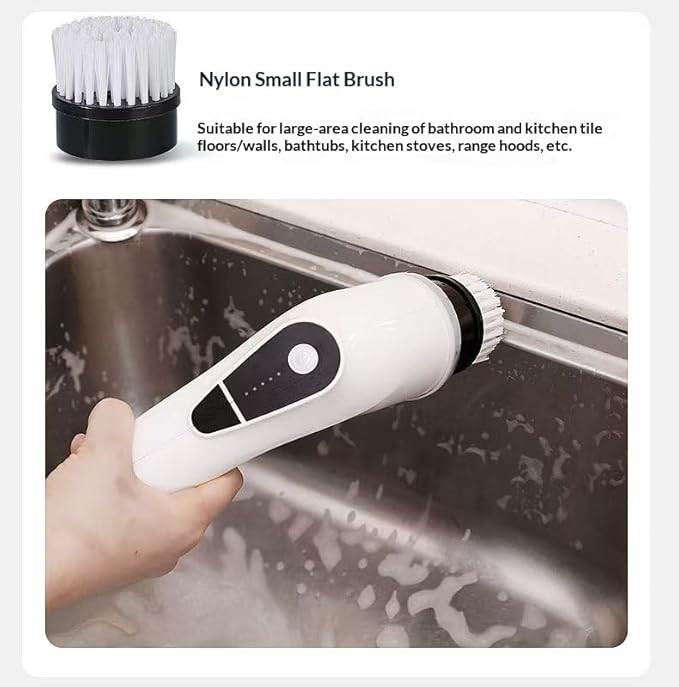 Multi-Functional Electric Rotary Cleaning Brush, with 8 Cleaning Brushes and 5 Speed Settings, Adjustable Long and Short Handles, Electric Scrubber for Bathroom bathtubs, Tiles and Floors (White)