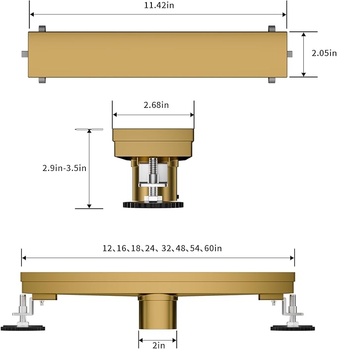 Linear Shower Drain, 304 Stainless Steel with Adjustable Leveling Feet, Hair Strainer,Reversely Install Place to Create an Invisible Floor Drain - Gold -48-Inch