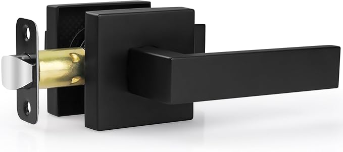 Estmoon 1 Pack Passage Door Handle Matte Black Door Lever, Interior Door Knob Square Heavy Duty Non-Locking Handlesets Hall Closet Handle, Reversible for Right & Left Sided Doors