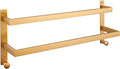 24 Inch Double Towel Bar for Bathroom with Hooks Stainless Steel Bath Towel Rack Wall Mounted Gold Finished