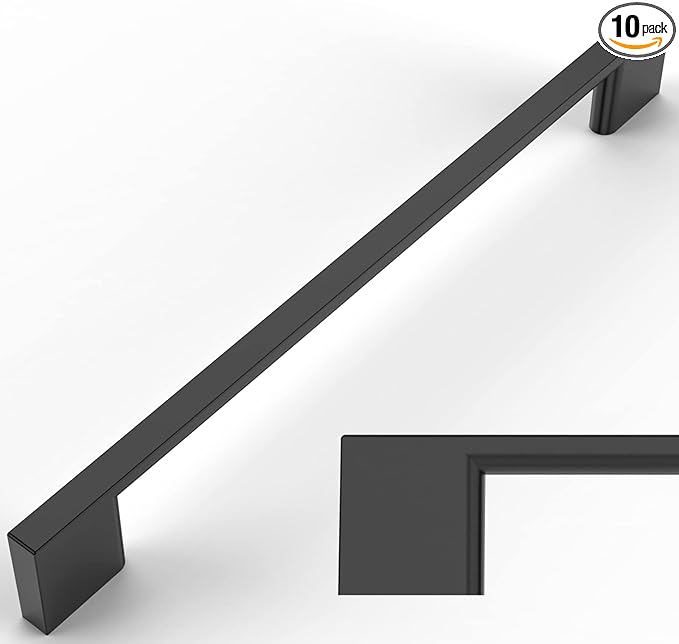 Amerdeco 10 Pack Matte Black Cabinet Pulls 7.5 Inch(192MM) Hole Centers Kitchen Cabinet Handles Cabinet Hardware Kitchen Handles for Cabinets Cupboard Handles Drawer Pulls ZH0060