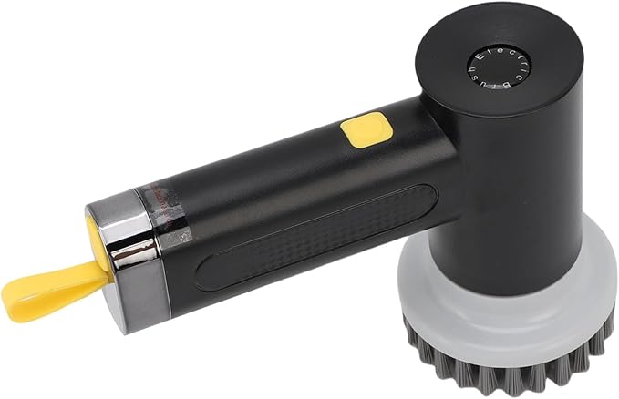 Electric Spin Scrubber, Cordless Brush with 3 Replaceable Heads, IPX7 Water Proof, Adjustable 2 Speeds for Bathroom Kitchen (Black)