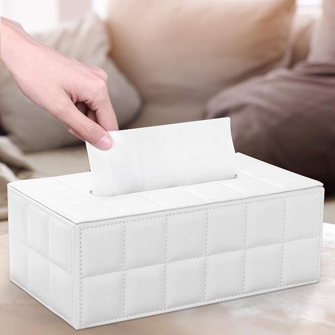 KINGFOM Rectangular Tissue Box Cover, Imitation Suede PU Leather Tissue Box Holder, Facial Napkin Paper Dispenser for Home Office Car Automotive Decoration with Magnetic Bottom(Soft White)
