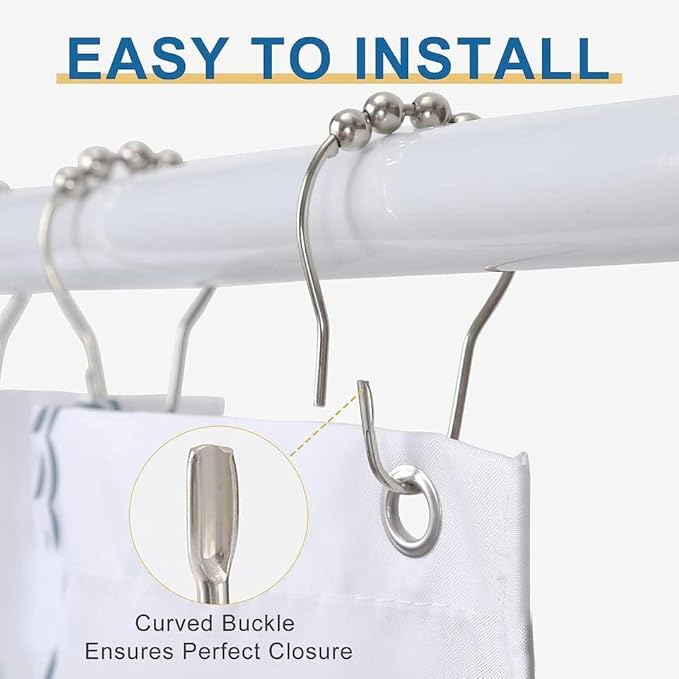 12-60pcs Rust Resistant Stainless Steel Rolling Shower Curtain Hooks/Rings/Hangers - Gold Shower Rod Hooks, Easy Sliding Shower Curtain Holders, Black Shower Curtain Rings (48, Chrome)