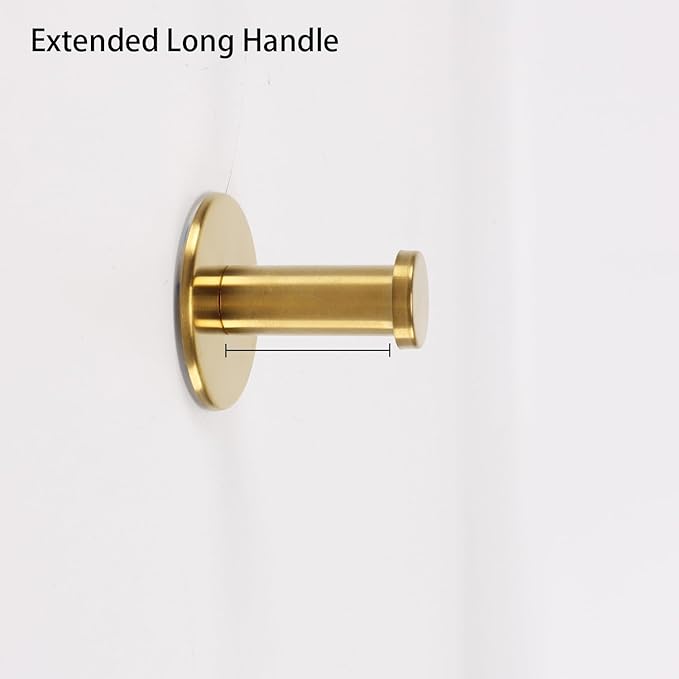 Bath Towel Hooks, 6 Pack Self Adhesive Coat Hooks, Sturdy No Drilling Robe Hook, SUS 304 Stainless Steel Heavy Duty Clothes Hanger, Wall Hooks for Bathroom Bedroom Kitchen (2 in, ‎Gold)