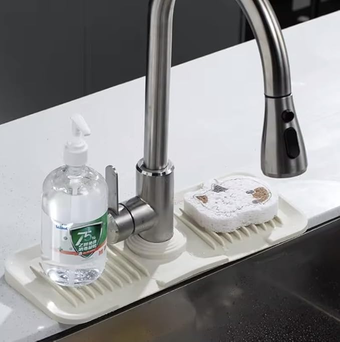 Royallery Silicone Faucet Splash Guard – Anti-Splash Protector for Kitchen & Bathroom Sink, Food-Grade Silicone, Free Microfiber Towel, Grey - white - black (white)