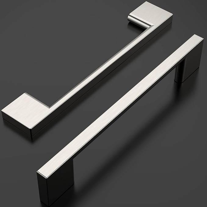 Amerdeco 10 Pack Brushed Satin Nickel Cabinet Pulls - 5 Inch(128MM) Hole Centers Kitchen Handles for Cabinets and Cupboards - ZH0060