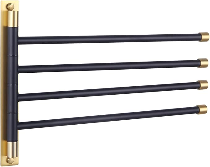 GERZWY Wall Mount Bath Towel Rack with 4 Arms Hanger Towel Holder Bathroom Swing Arm Towel Bars Organizer Stainless Steel (Black & Gold) HYG04-BD