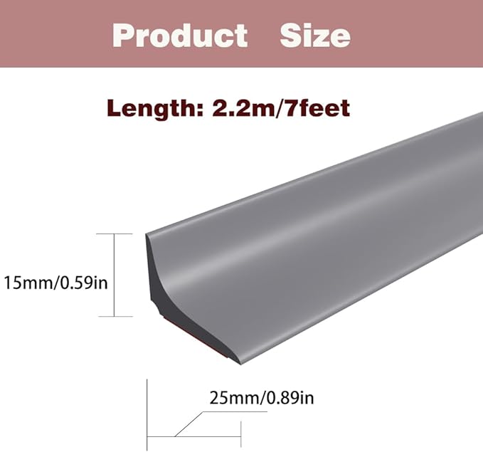 Water Dam Silicone Waterproof Barrier Bathroom and Kitchen Water Strip Coving Edging Strip（Grey-2.2m）