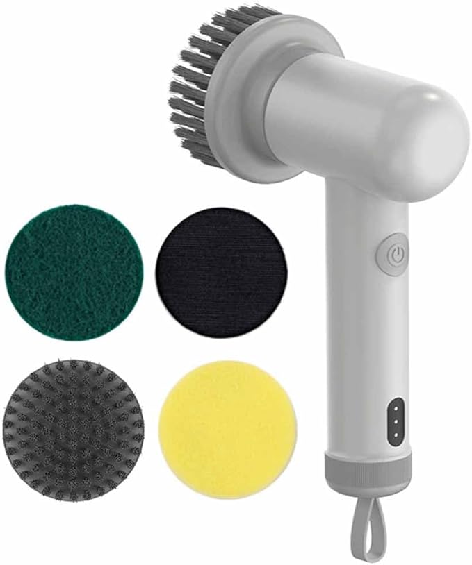 SagaSave Electric Spin Scrubber, Cordless Shower Scrubbers, 2 Speeds Electric Scrubber for Cleaning with 3 Replaceable Heads, Electric Cleaning Brush for Bathroom/Floor/Sink/Window, Grey