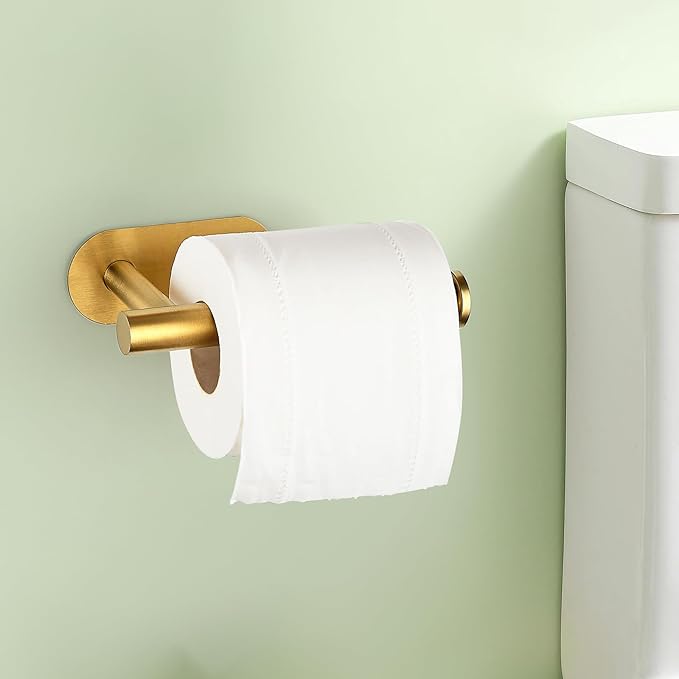 2 Pack Adhesive Toilet Roll Holder Stand - Gold SUS304 Stainless Steel, Rustproof Toilet Paper Holder No Drilling Tissue Holder for Kitchen Bathroom Wall Mount Bathroom Tissue Holder