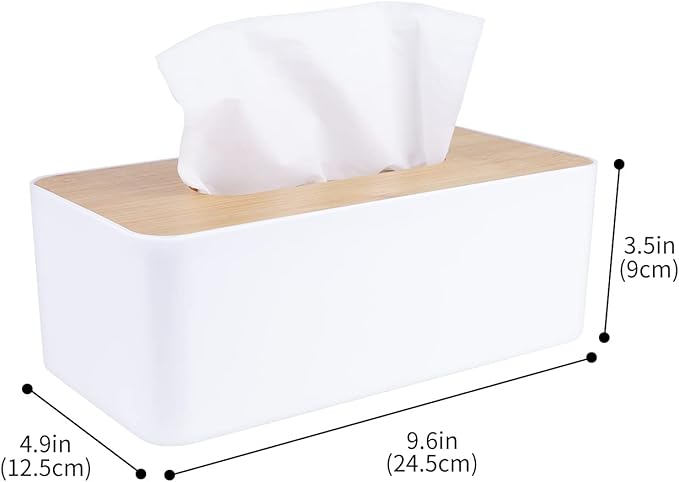 MOCHTERO Tissue Box Cover,Tissue Holders,Tissue Box Holder for Bathrooms,Bamboo Cover Plate,Home and Office,9.7 * 5 * 3.6in (White)