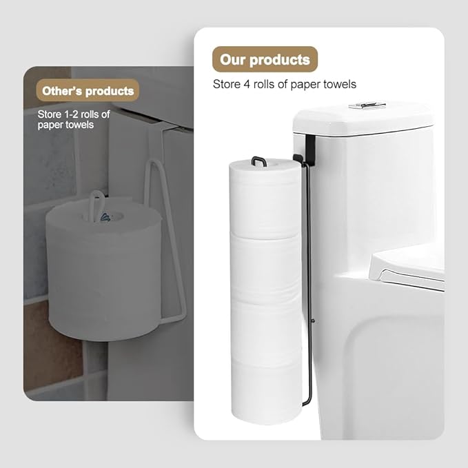Black Over The Tank Toilet Paper Holder for 4 Roll Tissue，Bathroom Toilet Paper Roll Storage Holder Wall Mount Brushed Nickel,Metal Hanging Toilet Paper Holder Dispenser,Organizer