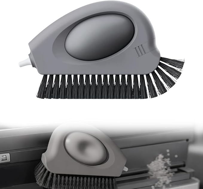 2-in-1 Groove Cleaning Brush, Multi-Functional Window Track Cleaner with Hard Bristles & Hidden Scraper for Sliding Doors Sills Seals, Ergonomic Crevice Brush for Grout and Hard-to-Reach Areas (1)