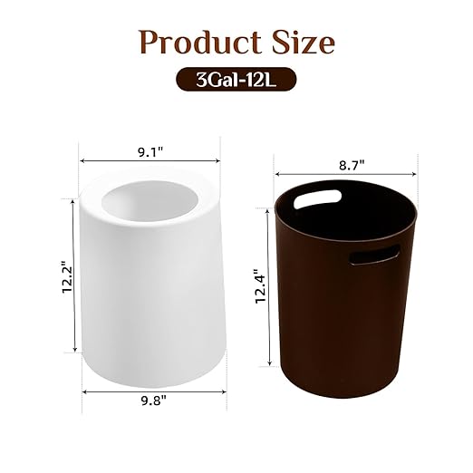 Modern Round Trash Can Open Top Trash Bin 2 Pack, White Garbage Can with Removable Plastic Bin - Keeps Liner Bag Hidden Minimalist Office Trash Can Touchless Bathroom Garbage Can, 3.2Gal/12L