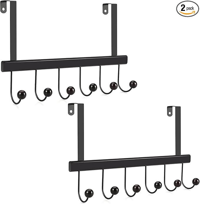 TOPIA HANGER Over The Door Hooks for Hanging, Towel Hooks Towel Racks for Bathroom, Coat Hooks Coat Rack Over The Door Organizer Hanging, Wooden Door Hangers for Coat Towel Hat Purse CT72B - 2 Pack