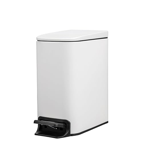 6 Liter 1.6 Gallon Small BathroomTrash Can with Soft Lid W5.9 in Slim Garbage Can with Inner Bucket Dust Bin Waste Bin Bathroom Garbage Can Pedal Powder Coated Metal White