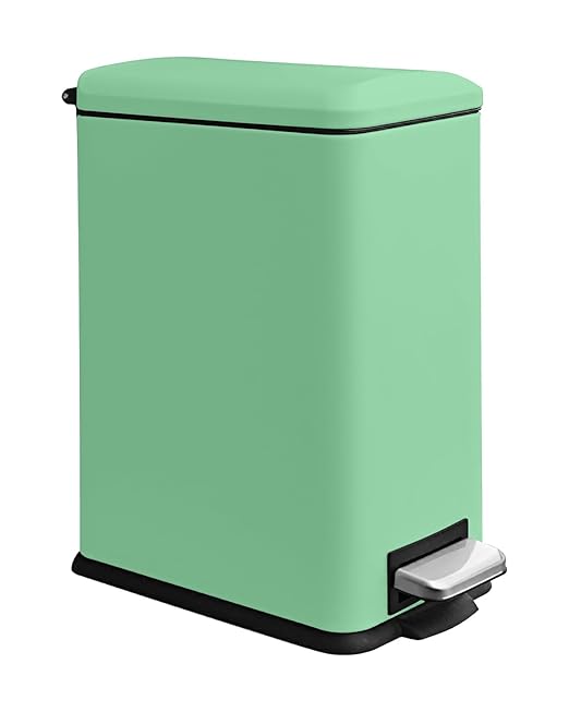 Bathroom Trash Can, 2.6 Gallon Small Trash Can with Lid and Step Pedal, Stainless Steel Wastebasket with Slim Design, Mini Garbage Can for Bathroom, Toilet, Office, Bedroom, Green