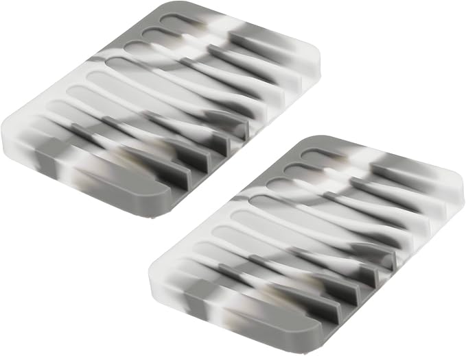 uxcell 2 Pcs Self Draining Silicone Soap Dish, Soap Tray with Drainage for Bathroom Shower Kitchen Sink, 4.5" x 3.1" x 0.4", Grey/White
