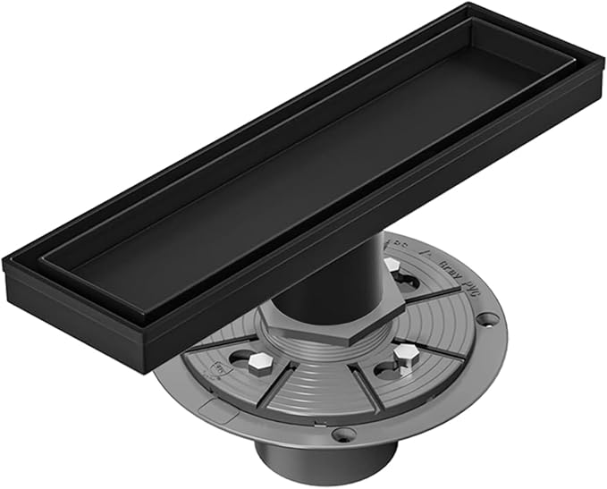 Neodrain 12-Inch Matte Black Linear Shower Drain, 2-in-1 Flat & Tile Insert Cover, Stainless Steel Linear Drain, Rectangle Shower Floor Drain with Hair Strainer, Shower Drain Base