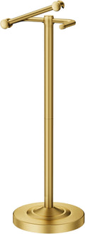 Freestanding Toilet Paper Holder, Double Post Pivoting 22" Height Toilet Roll Holder Floorstanding Base Weighted, Stainless Steel Toilet Paper Holder Stand (Gold)