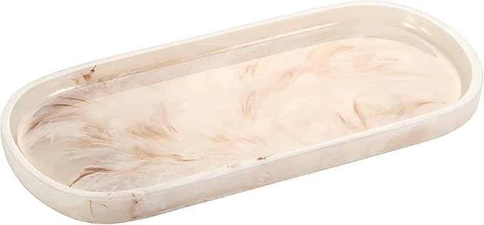 Emibele Jewelry Organizer Oval Resin Tray, Bathroom Kitchen Dresser Vanity Tray Jewelry Dish Ring Holder Cosmetic Organizer for Candle Perfume Soap Shampoo Small Plant Home Decor, Ink Khaki