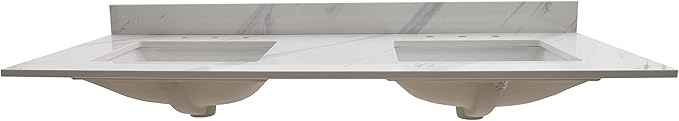 MSI Calacatta Lumas Vanity Top with Under Mount Rectangle Double Bowl Ceramic Sinks, Engineered Marble Stone, 4" CC Faucet Holes, 61"X22"