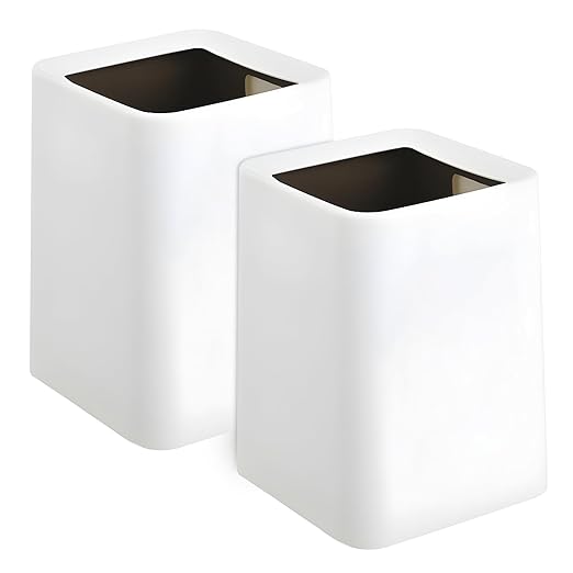 2 Pack Square Modern Trash Can Bedroom, 3Gal/12L Bathroom Trash Can Hidden Bag, Open Top Trash Bin Square Plastic, Minimalist White Garbage Can with Inner Bucket (with 2 Handles) for Kitchen Office