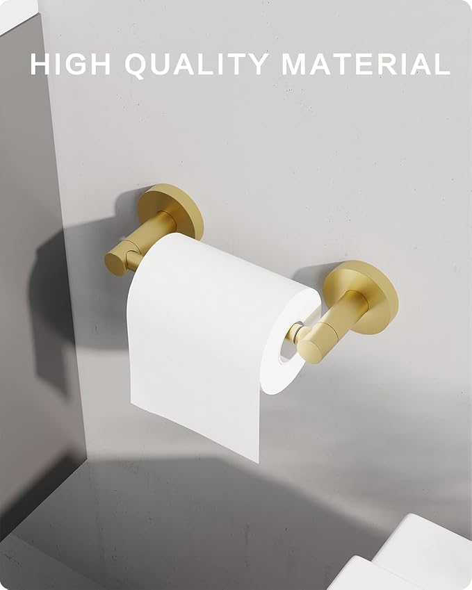 Gold Toilet Paper Holder Bathroom Double Post Pivoting Tissue Roll Holder Stainless Steel and Zinc Alloy Wall Mount Detachable (Gold)