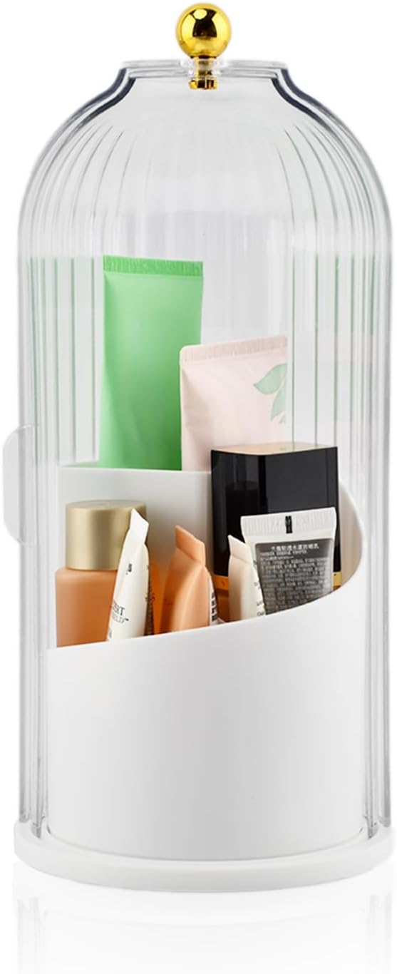 Rotating Toothbrush Holder with Sliding Dustproof Cover, 3-Slot Countertop Bathroom Organizer for Electric Toothbrush, Makeup Brushes, Vanity Sink Storage