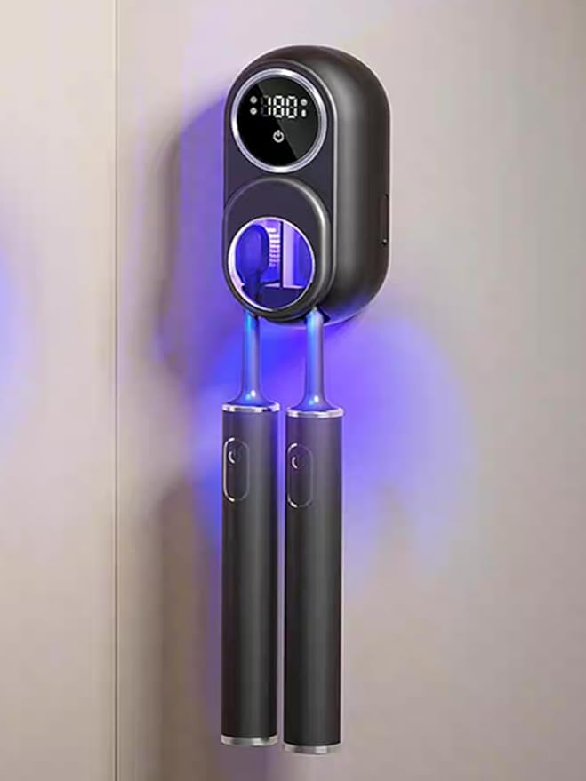 Toothbrush Cleaner & Toothbrush Holder, Cleaning and Air Drying, LED Smart Screen, Rechargeable Wall Mount Toothbrush Holder for Bathrooms