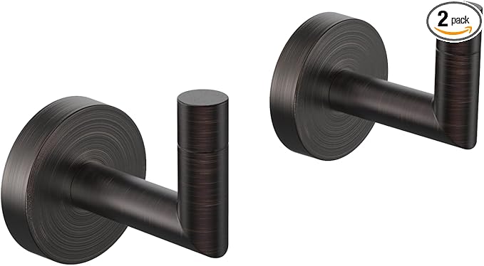 LAKETON Collection, 2 Packs Modern Zinc Robe Towel and Coat Hook, Wall Hook for Bath and Kitchen, Two Screws with Threaded Wall Anchor, Easy to Install, Venetian Bronze