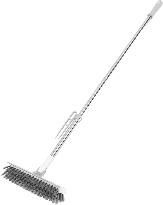 Fdit Long Handle Grout Scrubbing Brush 2 in Bathroom Floor Scrubbing Brush, Stiff Shower Floor for Garage Wall (White)