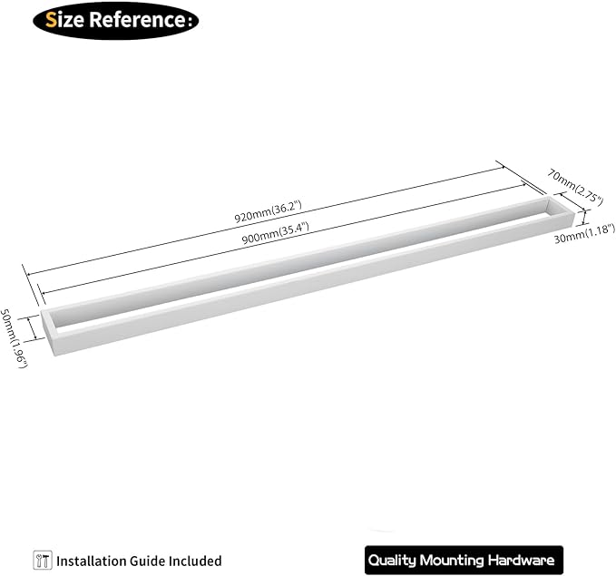GERZWY 36-Inch Bathroom Towel Bar Stainless Steel Bath Towel Bar Modern Square Style Wall Mount, White