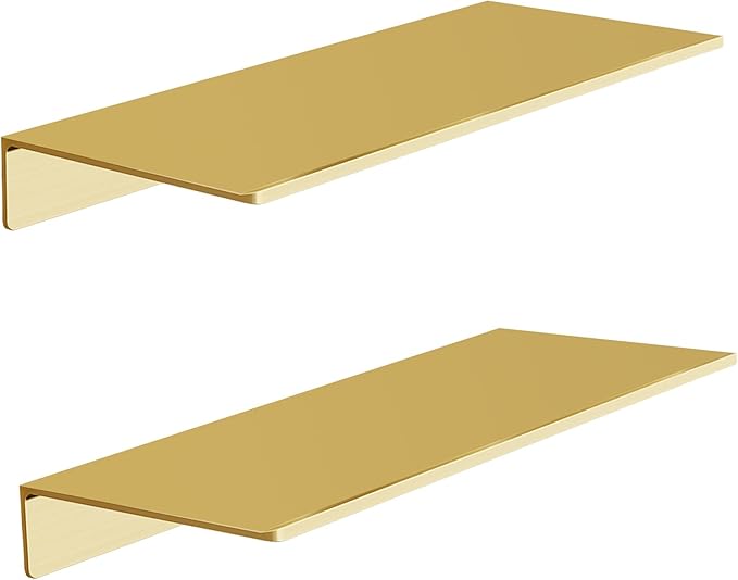 Metal Wall Shelves Set of 2, Brushed Gold Floating Shelf, 30CM Wall Decorative Shelf for Photos, Collectibles, Vases, Trinkets, Crafts, Trophy, etc. Shower Caddy