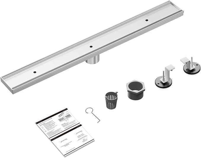 304 Stainless Steel Shower Drain, Removable Grate & Hair Catcher Bathroom Floor Drain with Waterproof Design for Tile Floor, CUPC Compliant (Tile Insert, 30 Inch)