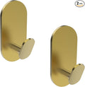 Adhesive Towel Hooks for Bathrooms 2 Pack Brushed Gold Stainless Steel and Zinc Alloy Sticky Wall Hooks for Hanging Heavy Duty Self Adhesive Robe Shower Hanger for Kitchen, Closet, Cabinet, Door