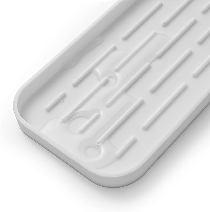 Silicone Kitchen Sink Organizer Tray for Multiple Usage,Eco-Friendly Sponges Holder for Kitchen Bathroom Counter or Sink,Dish Soap Dispenser,Scrubber,Bottle,Cup (White, 10"×5.3")
