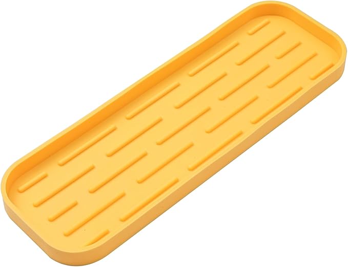 Silicone Kitchen Sink Organizer Tray for Multiple Usage,Easy Clean,Eco-Friendly Sponges Holder for Kitchen Bathroom Counter or Sink,Dish Soap Dispenser,Scrubber,Bottle,Cup Yellow 12" x 4”
