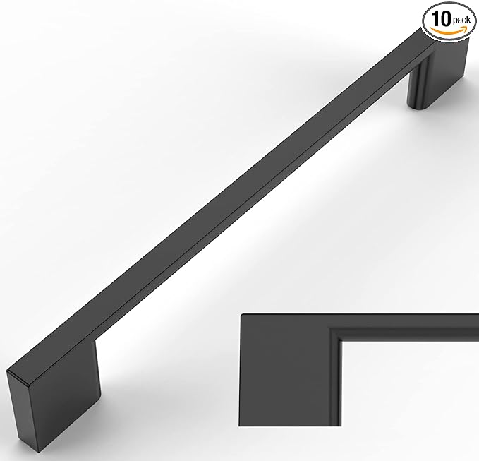 Amerdeco 10 Pack Matte Black Zinc Cabinet Pulls 6.25 Inch(160MM) Hole Centers Kitchen Cabinet Handles Cupboard Handles Drawer Pulls ZH0060