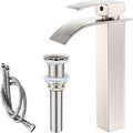 VOTON Vessel Sink Faucet Brushed Nickel Modern Tall Waterfall Bathroom Sink Faucet with Pop-Up Drain Single Handle Bathroom Faucet 1 Hole Bowl Lavatory Vanity Faucet, Rv Sink Camper Farmhouse Faucet