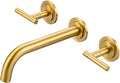 WOWOW Wall Mount Bathroom Faucet Gold Wall Faucet High Flow Two Handles Stainless Steels,Long Spout Reach,Widespread Bathroom Sink with Rough-in Valve 3 Holes Elegant Classic Spout