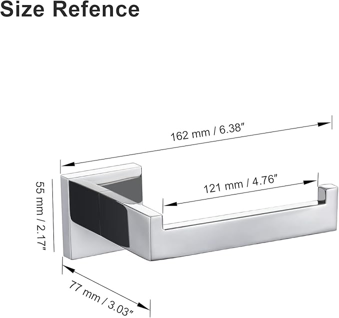 TQKAG Polished Stainless Steel Toilet Paper Holder,Modern Square Tissue Roll Holders Wall Mount, Toilet Paper Roll Dispenser for Kitchen Washroom